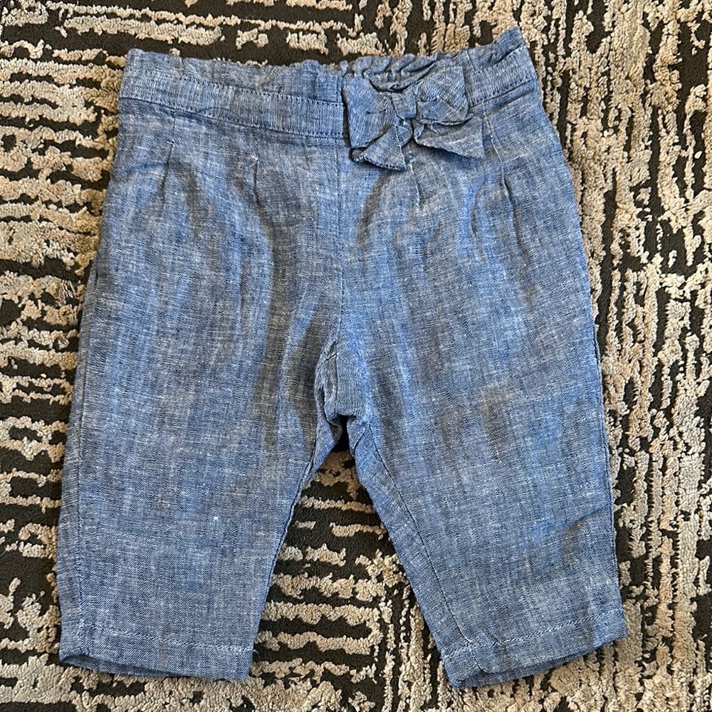 NWOT Janie and Jack Blue Chambray Baby Pants with Bow 3/$30